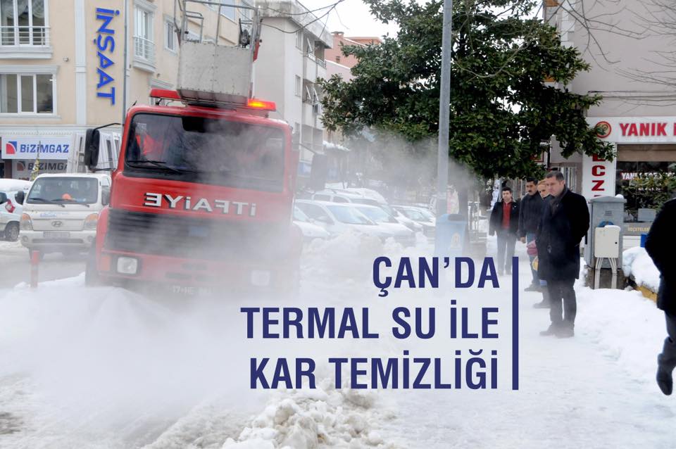 Çan'da Kar ve Buzlanmaya Karşı Termal Su ile Temizlik