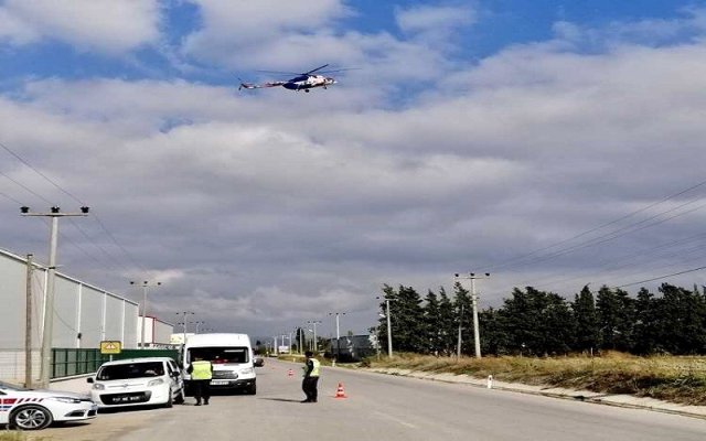 Çanakkale'de Havadan Helikopterle Trafik Denetimi