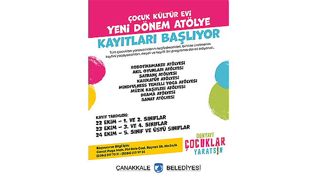 Çocuk Kültür Evi Atölye Kayıtları Başlıyor