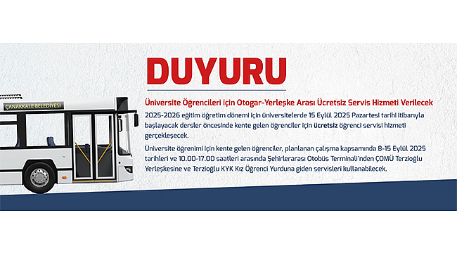 Otogar-Yerleşke Arası Ücretsiz Servis Hizmeti Verilecek