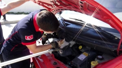 Otomobilin Motorundan Çıkarılan Kedi, İtfaiye Aracının Motoruna Girdi 